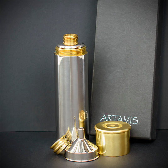 Brass and Polished Steel Hip Flask - 4oz Shotgun Cartridge