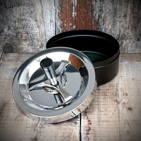 Large Spinner Ashtray - Polished Chrome/Black  - 14cm