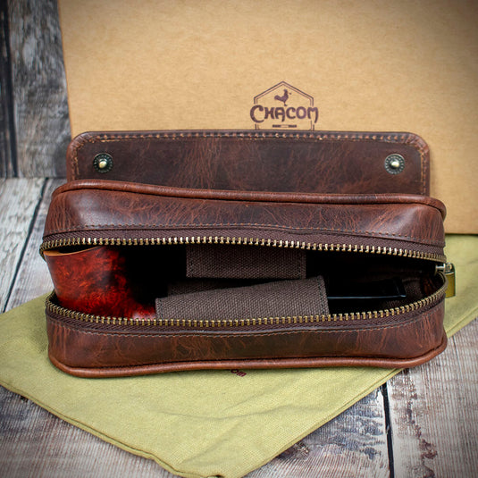 Chacom 2 Pipe Combination Pouch - Brown Leather (CCO17BR)