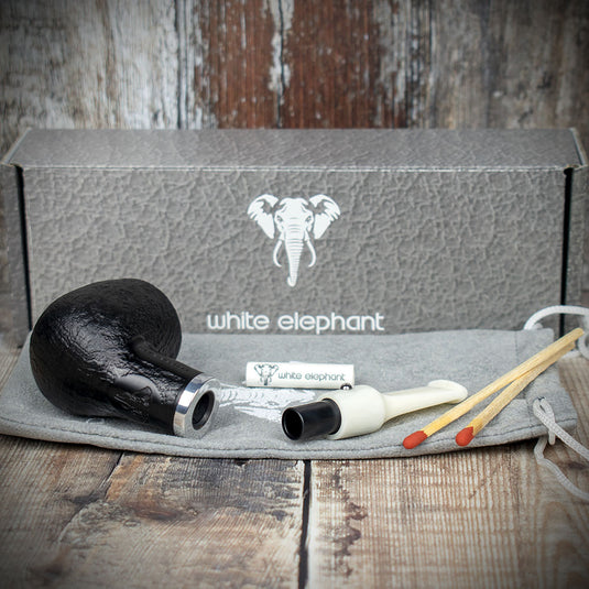 White Elephant Ebony & Ivory Sandblast Briar Pipe - Shape 6