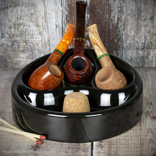 3 Pipe Ashtray Ceramic Black Gloss 