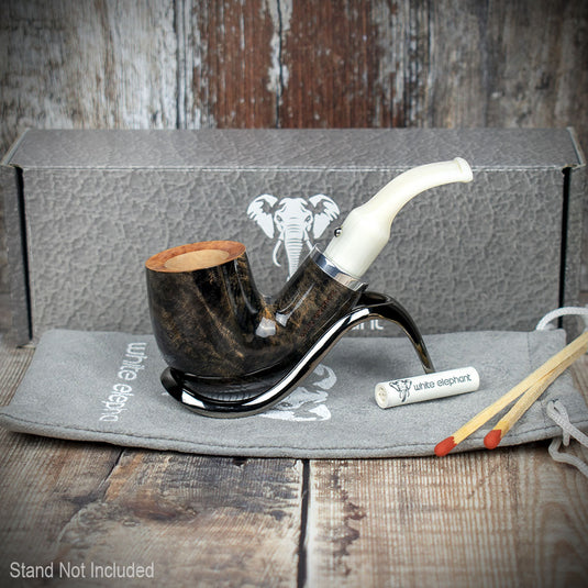 White Elephant Ebony & Ivory Grey Smooth Briar Pipe - Shape 4