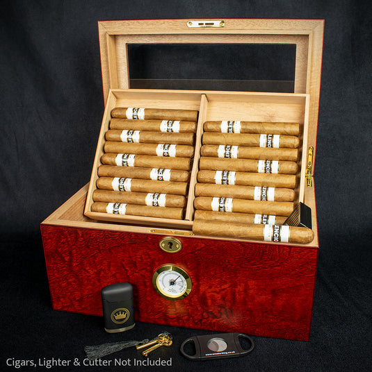 Sikarlan Burbinga Veneer Humidor With Glass Top - 100 Cigars