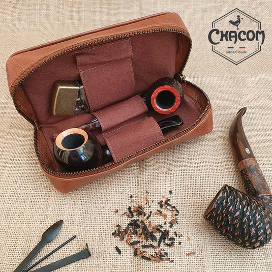 Chacom Two Pipe Combination Pouch - Tan Leather (CC022 H)