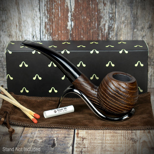 Smoke-King Brown Rusticated Oak Wood Smoking Pipe