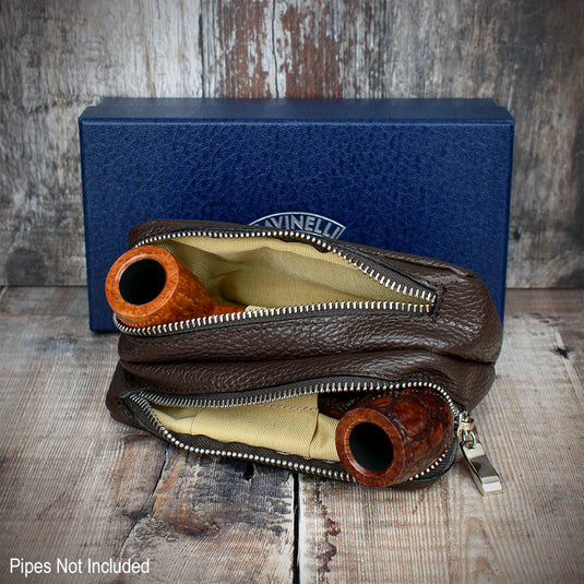 Savinelli Leather 2 Pipe & Tobacco Pouch - Brown Weave