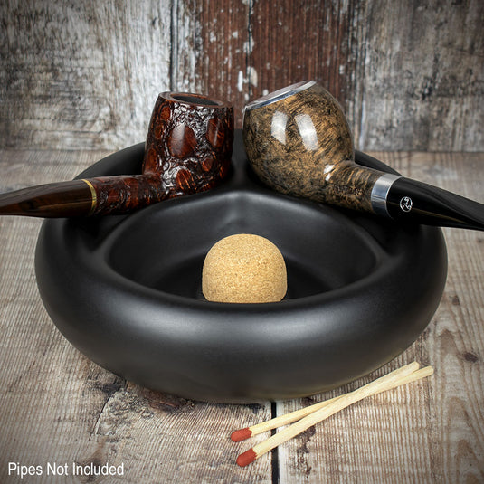 2 Pipe Ceramic Ashtray - Matte Black (520104)