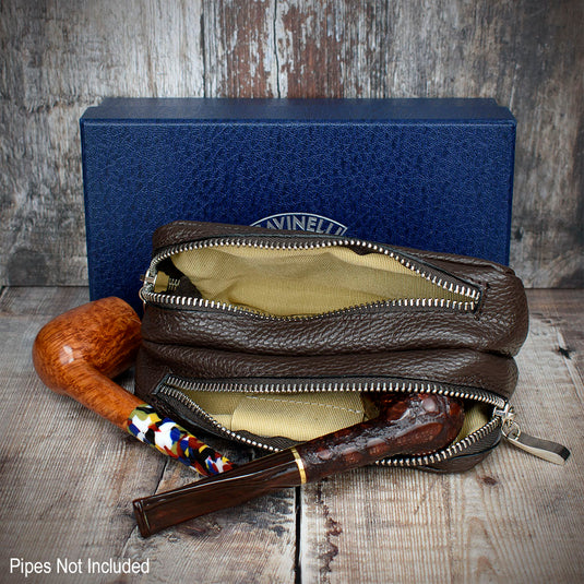 Savinelli Leather 2 Pipe & Tobacco Pouch - Brown Weave