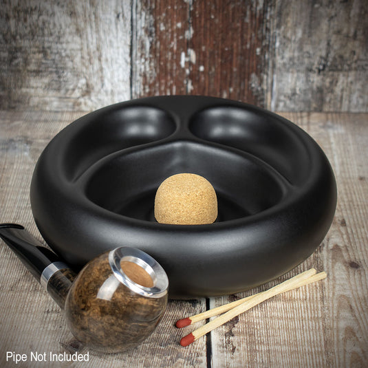 2 Pipe Ceramic Ashtray - Matte Black (520104)