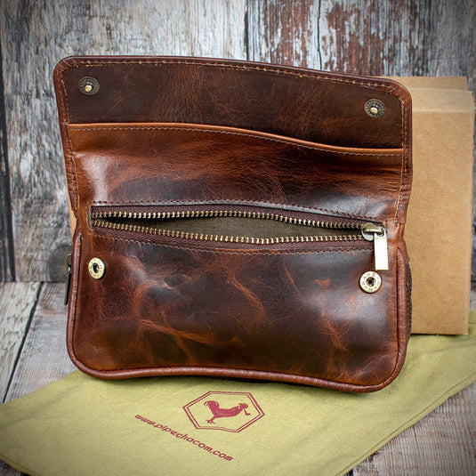 Chacom 2 Pipe Combination Pouch - Brown Leather (CCO17BR)