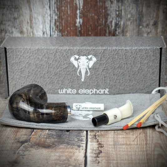 White Elephant Ebony & Ivory Grey Smooth Briar Pipe - Shape 4