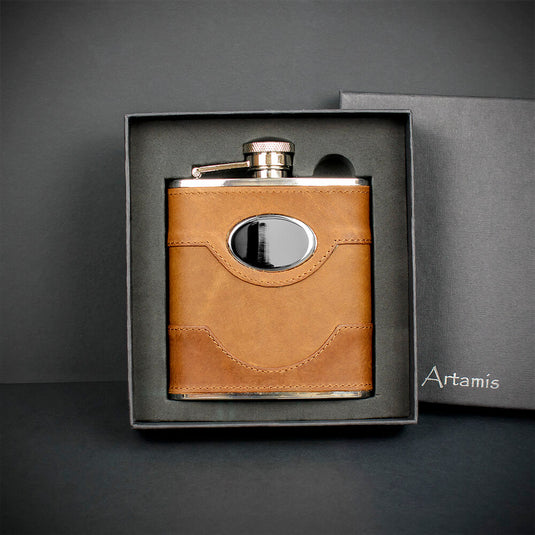 6oz Brown Leather Hip Flask - FL30S