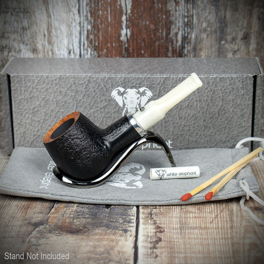 White Elephant Ebony & Ivory Sandblast Briar Pipe - Shape 6