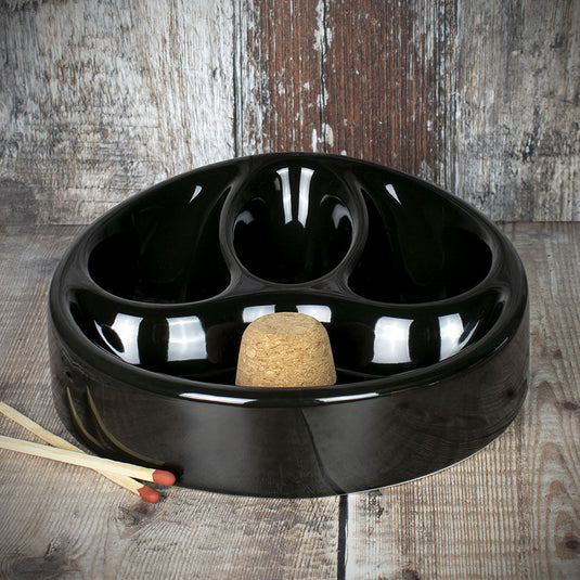 3 Pipe Ashtray Ceramic Black Gloss 