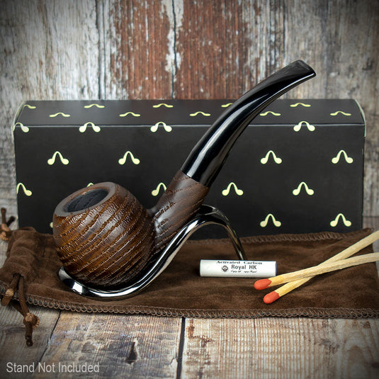 Smoke-King Brown Rusticated Oak Wood Smoking Pipe