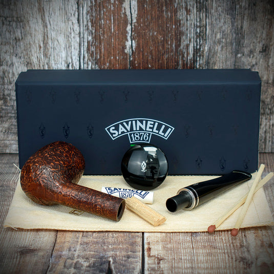 Savinelli Monsieur Brown Sandblast Briar Pipe - Shape No. 128 (9mm)