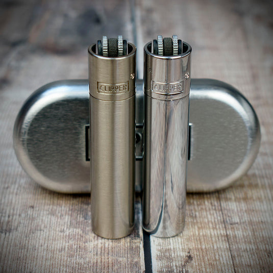 Clipper Refillable Lighter with Tin in Shiny Matte Silver