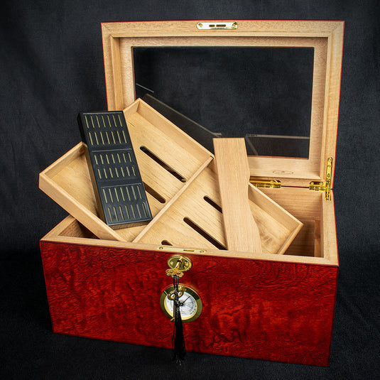 Sikarlan Burbinga Veneer Humidor With Glass Top - 100 Cigars