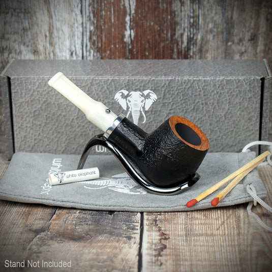 White Elephant Ebony & Ivory Sandblast Briar Pipe - Shape 6