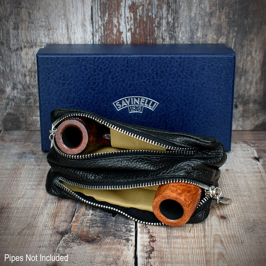 Savinelli Leather 2 Pipe & Tobacco Pouch - Black Weave